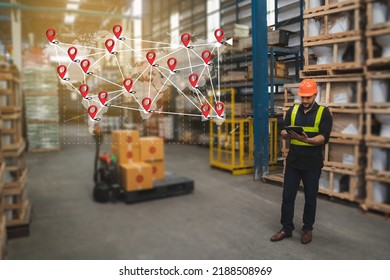 digital internet network  iot Smart logistics Warehouse management innovative software in computer  supply chain distribution  export order package shipment stock box ai computer check smart factory