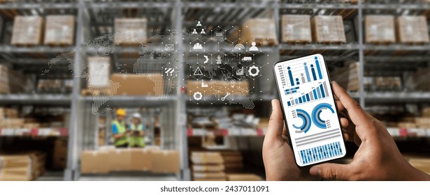 digital internet network iot Smart logistics Warehouse management innovative software in computer supply chain distribution export order package shipment stock box ai computer check smart factory - Powered by Shutterstock