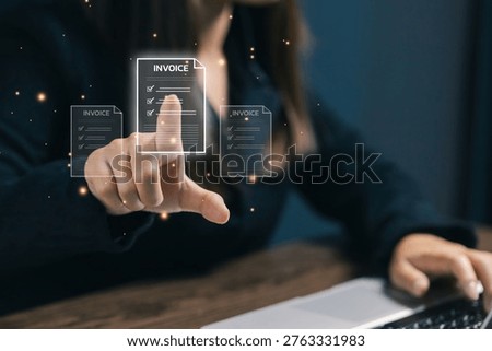 Digital invoice management with virtual documents, online billing system, business accounting, financial tracking, paperless workflow, modern fintech solutions for efficient transactions