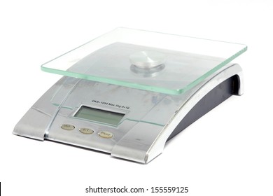 digital kitchen scale on white background