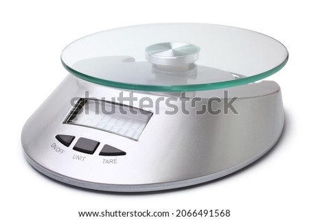 Digital kitchen scales on a white background