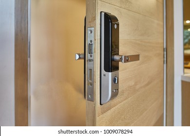 Digital knob door. Digital door lock for safety systems of door.Selective focus
