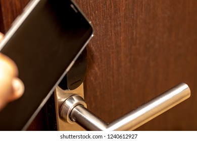 Digital knob door. Digital door lock for safety systems of door.selective focus phone