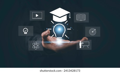 Digital learning or online video course concept. Business webinar employee training types of personal development and professional. E-learning education, Internet lessons, Knowledge home school.	