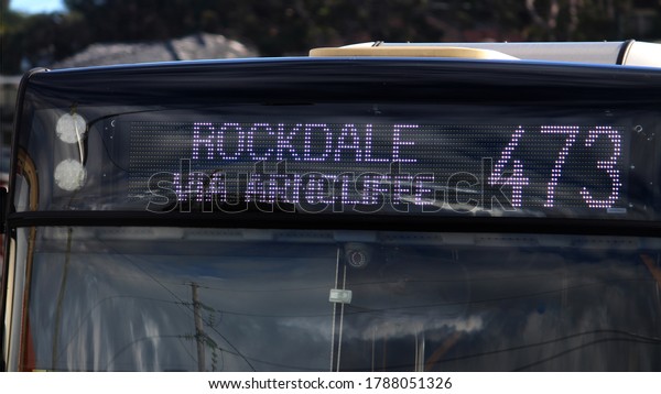 Digital LED bus signage reading \'Rockdale via\
Arncliffe 473\