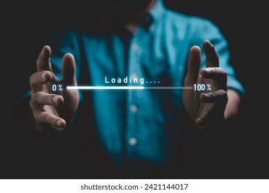 Digital loading bar progress from 0% to 100% between businessman hands for information download data concept. - Powered by Shutterstock - Get 15% off with code: PIKWIZARD15