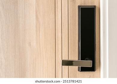 Digital lock pad security system on a wooden door