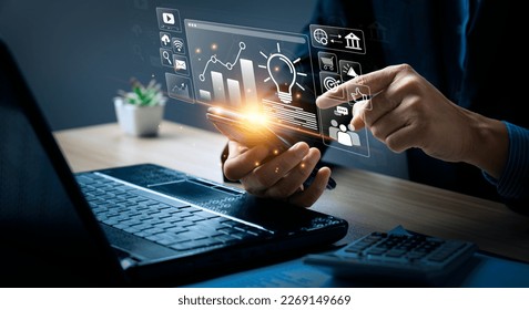 Digital marketing commerce online sale concept, Promotion of products or services through digital channels search engine, social media, email, website, Digital Marketing Strategies and Goals. SEO PPC - Shutterstock ID 2269149669