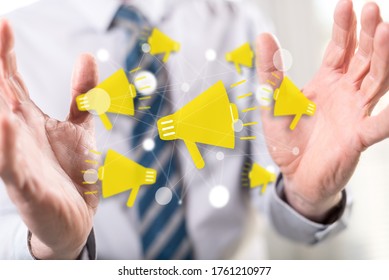 Digital marketing concept between hands of a man in background - Shutterstock ID 1761210977