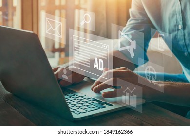 digital marketing concept, online advertisement, ad on website and social media - Shutterstock ID 1849162366