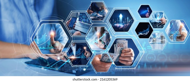 Digital marketing and data analysis of financial. Data analysis of financial business. Economic business growth on global business network.  - Shutterstock ID 2161205369