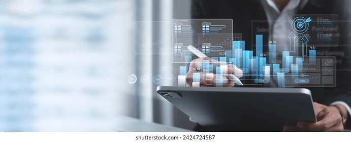 Digital marketing sale analysis, Business development, Finance analyst analyzing sale data, business growth graph chart and financial report, business target,  planning, strategy and solution