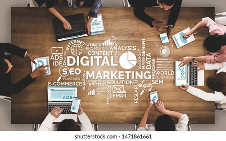 Digital Marketing Technology Solution for Online Business Concept - Graphic interface showing analytic diagram of online market promotion strategy on digital advertising platform via social media. - Shutterstock ID 1471861661