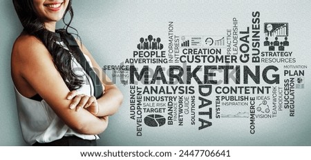 Digital Marketing Technology Solution for Online Business Concept - Graphic interface showing analytic diagram of online market promotion strategy on digital advertising platform via social media. uds