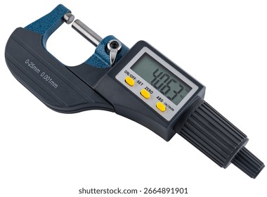 Digital measuring micrometer with screen for precise work by craftsmen.