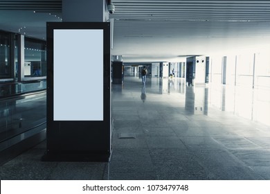 Digital Media Blank Black And White Screen Modern Panel, Signboard For Advertisement Design In A Shopping Center, Gallery. Mockup, Mock-up, Mock Up Digital Kiosk.