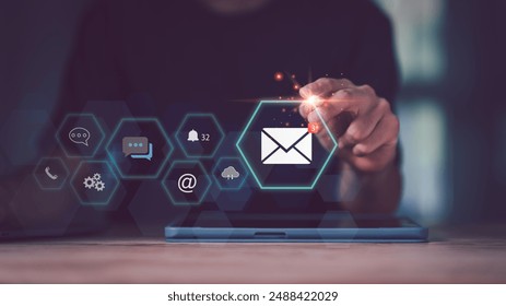 Digital messages and direct marketing emails Electronic mail and network connection concepts ,business contacts ,Important message notifications ,Customer support hotline  - Powered by Shutterstock