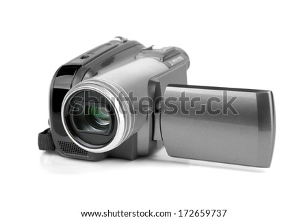 Digital MiniDV camcorder isolated on white