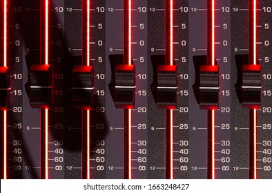 Digital mixer in a recording Studio, close -up. The concept of creativity and show business. Space for text.