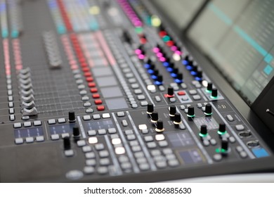 Digital Mixing Console In A Broadcasting Studio. Selective Focus.