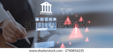 Digital Mobile Banking Security Screen Showing Cyber Threat Alerts and Protection.