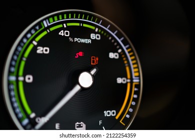 Digital Modern Dashboard In A Electric Vehicle - EV While Charging At The Charging Station, Battery Electric Vehicle Or BEV. Dashboard In The Vehicle Showing Charging Status.