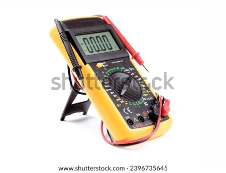 Digital multi-meter with probes isolated on a white background. Multitester. Voltage Tester. Voltmeter. Measuring tool. DMM.
