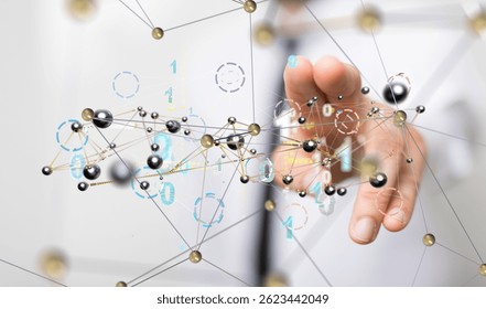 Digital Network Connection: Hand Interacting with Data