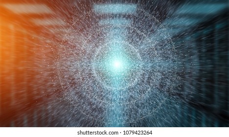 Digital network connection sphere interface on blue server background 3D rendering