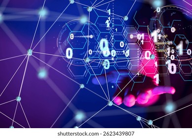 Digital Network, Global Data Connections, Binary Code, Futuristic Technology
