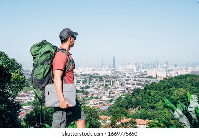 Digital Nomad Man Looking At The City