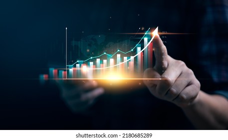 Digital Online Marketing, Businessman Using Mobile Phone To Analyze Sales Data And Economic Growth Chart Chart, Business Planning And Strategy, Forex Trading Analysis. Stock Market