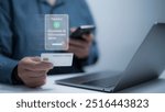 Digital online payment concept. Business people using computer laptop, online payment, banking.Online Money Transfer Confirmed.Concept of e-commerce and online banking, payment transfer.
