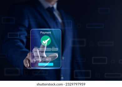 Digital online payment concept. Business people using mobile smart phone, online payment, banking, online shopping. Technology online banking applications via internet network. financial transaction. - Shutterstock ID 2329797959