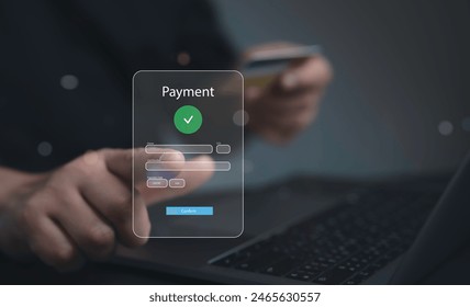 Digital online payment concept. Business people using computer laptop, online payment, banking.Online Money Transfer Confirmed.Concept of e-commerce and online banking, payment transfer. - Powered by Shutterstock