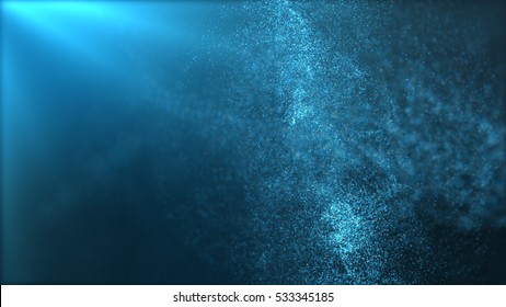 Digital particles floating wave form in the abyss abstract cyber technology de-focus background