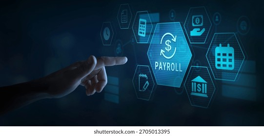Digital Payroll Processing Concept with Touchscreen Icons, payroll management and finances