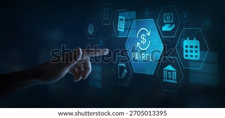 Digital Payroll Processing Concept with Touchscreen Icons, payroll management and finances