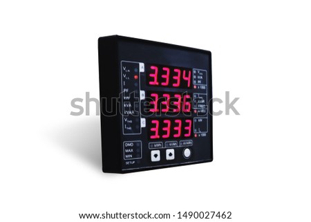 Digital Power meter for Electrical switch gear high Voltage motor control center cabinet  isolate on white background.