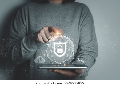 Digital privacy and cybersecurity concept, safeguarding your trust and identity online or business, database management and cyber solutions, protecting personal information, global smart security.
