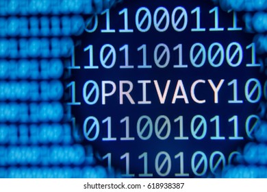 Digital Privacy . Magnifying Glass Over Digital Binary Code