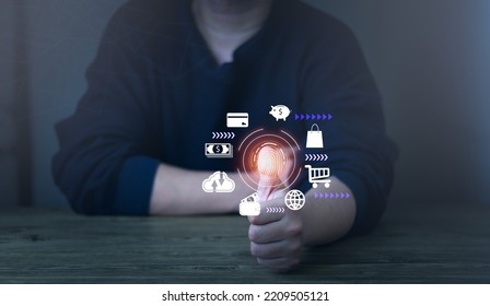 Digital processing of the future of biometric identification fingerprint scanners for accessing personal financial information.