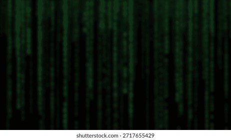 Digital Rain Green Code Flowing on Black Background.