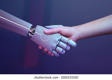 Digital robot handshake human background futuristic digital age robot science digital technology  - Shutterstock ID 2050131920