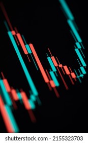 Digital screen with financial trading chart and market quotes and statistics showing cryptocurrency price trend. Technical price candlestick chart graph and indicator stock online trading.  - Shutterstock ID 2155323703