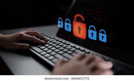 Digital security concept illustrating a cybersecurity breach, with a red unlocked padlock indicating data exposure among secure systems, emphasizing system vulnerability and risk Latch