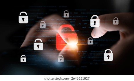 Digital security concept illustrating a cybersecurity breach, with a red unlocked padlock indicating data exposure among secure systems, emphasizing system vulnerability and risk Latch