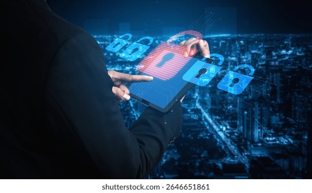 Digital security concept illustrating a cybersecurity breach, with a red unlocked padlock indicating data exposure among secure systems, emphasizing system vulnerability and risk Vouch