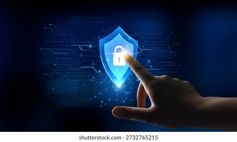 Digital security shield providing network protection and data privacy. This represents a firewall or antivirus system safeguarding against cyber threats, ensuring total safety. Parse