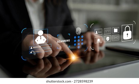 A digital security system for user authentication and access control. A concept of data protection using passwords, biometrics, and secure login. Motif